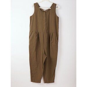 Eileen Fisher System Organic Cotton Crepe Jumpsuit Olive Green - Size Medium